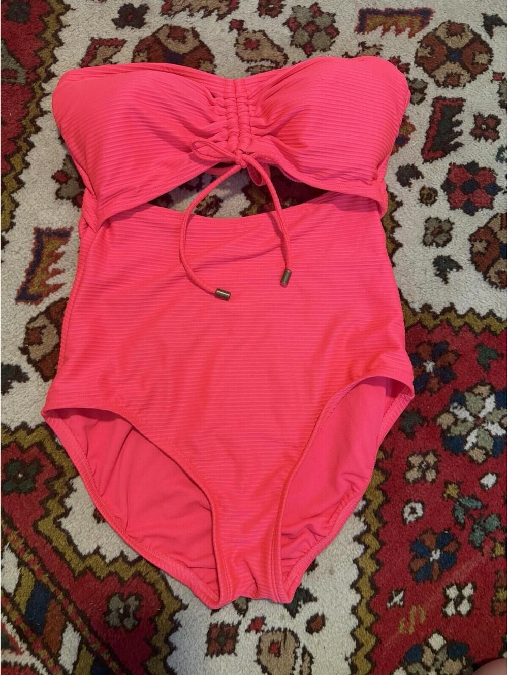Time and Tru Women’s M (8-10) Pink Ribbed Strapless Lined Stretch One-Piece